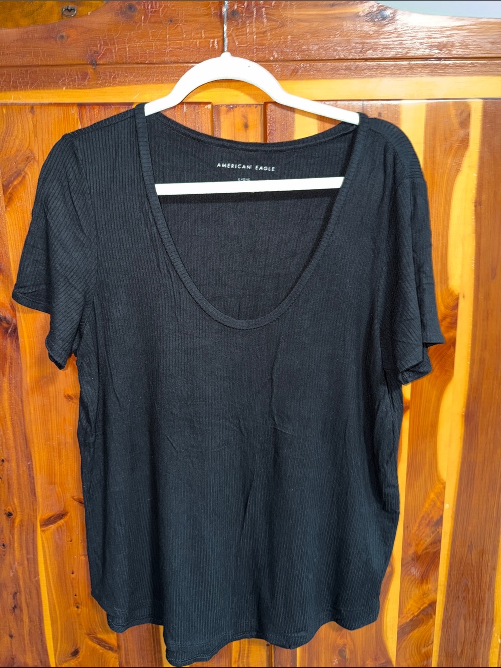 American Eagle Outfitters Black Ribbed Scoop Neck Tee
